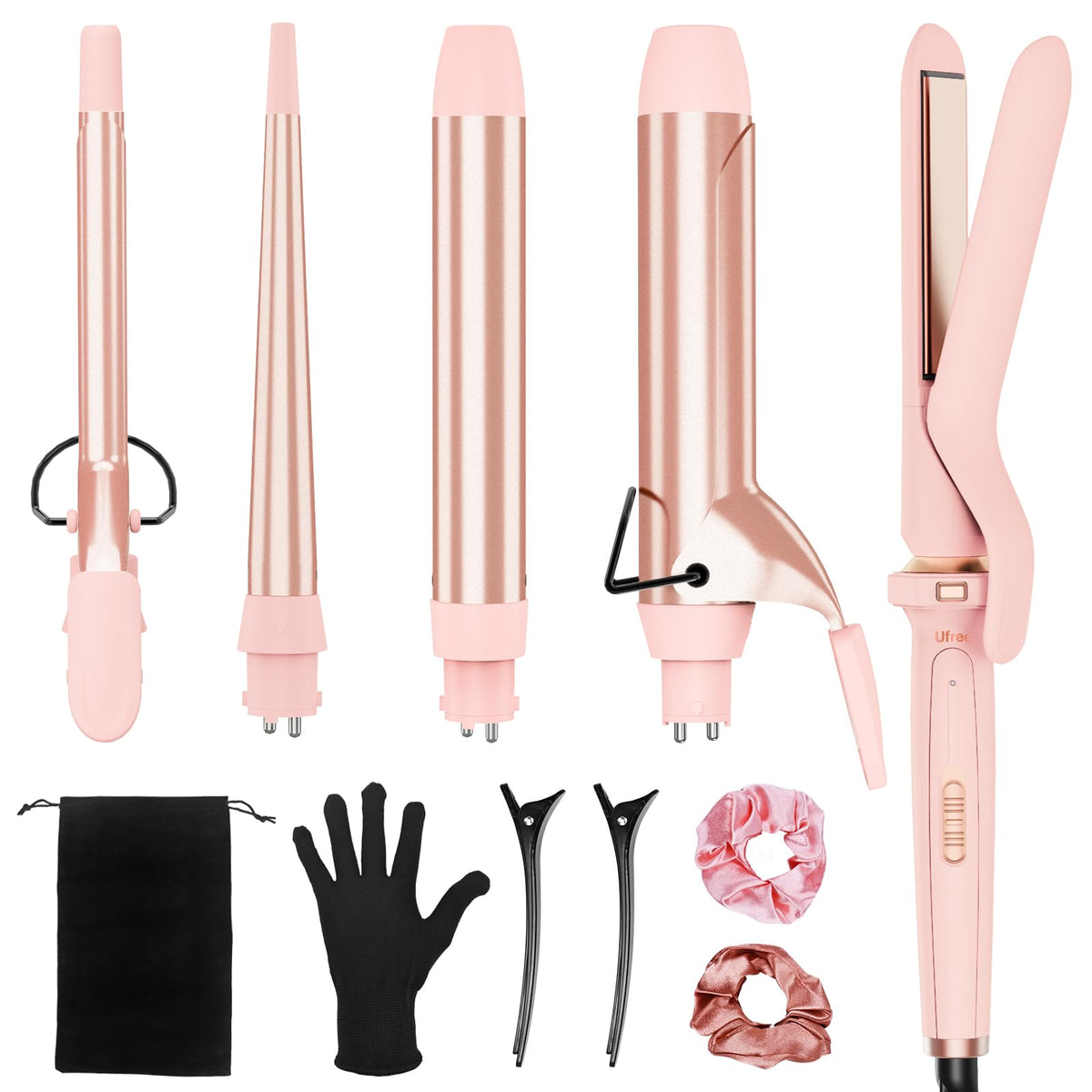 Ufree Fer à Boucler 5 en 1 rose avec barils en céramique