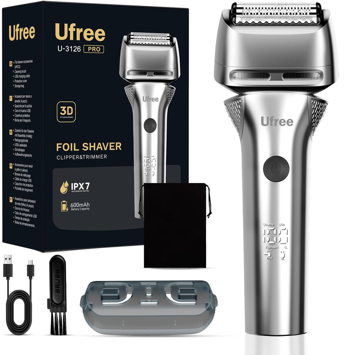 Ufree rasoir électrique à grille vue avant avec écran LED