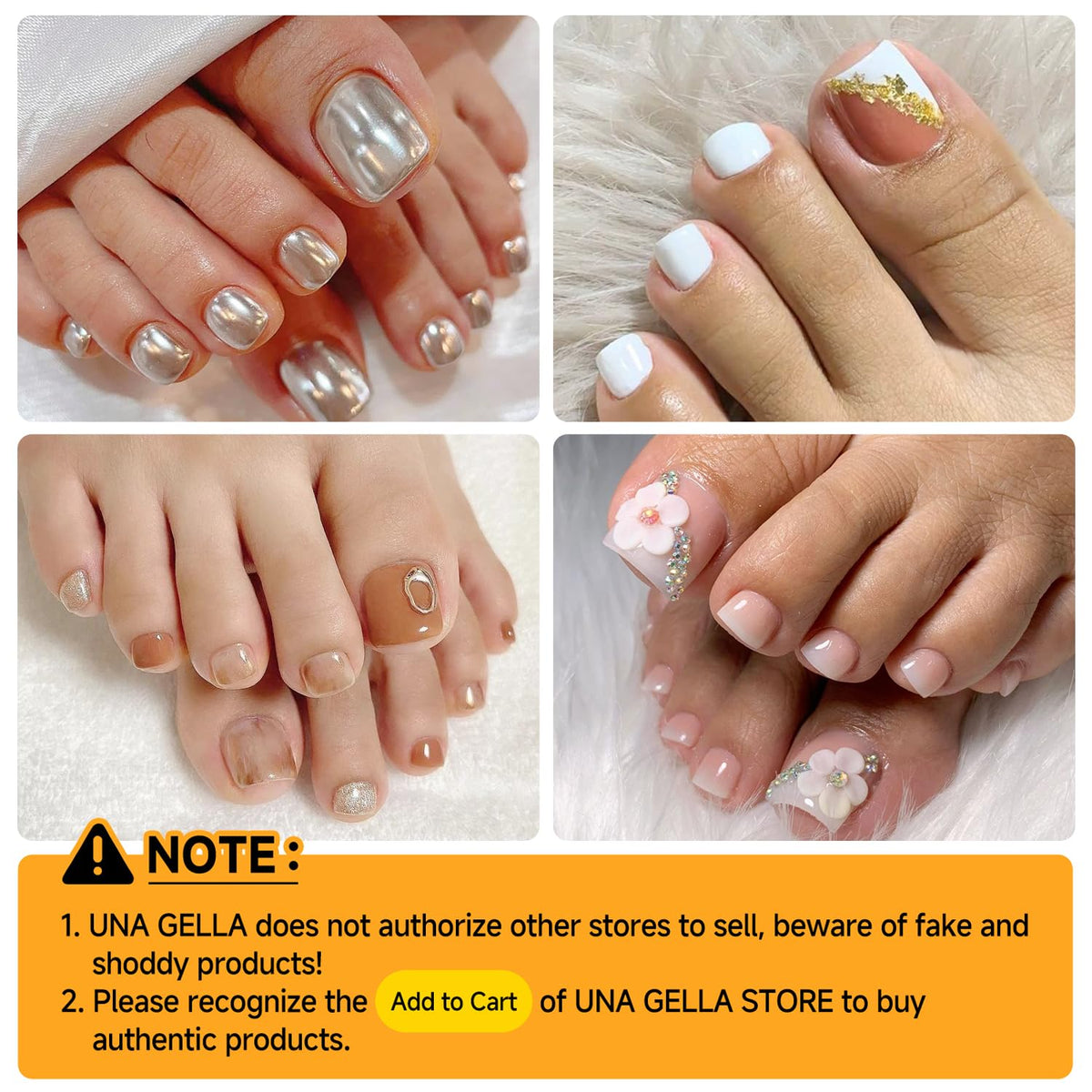 UNA GELLA Faux Ongles de Pied en Gel Mat 12 tailles différentes