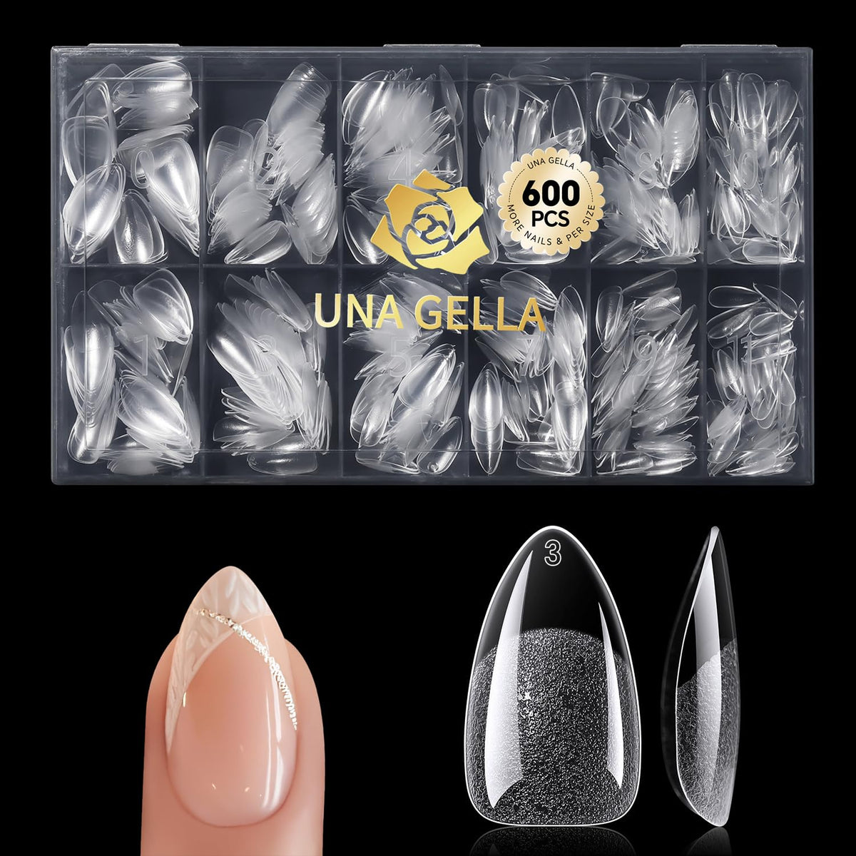 UNA GELLA Tips Courts Gel Amande 600 Pcs vue de face