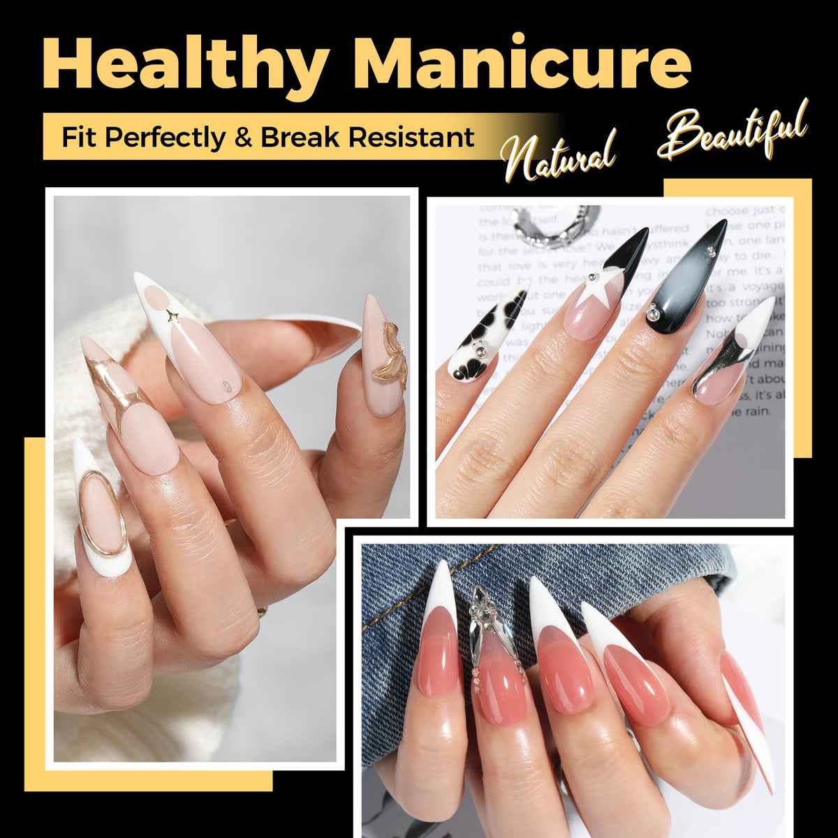 UNA GELLA tips d'ongles en gel stiletto détails de la texture