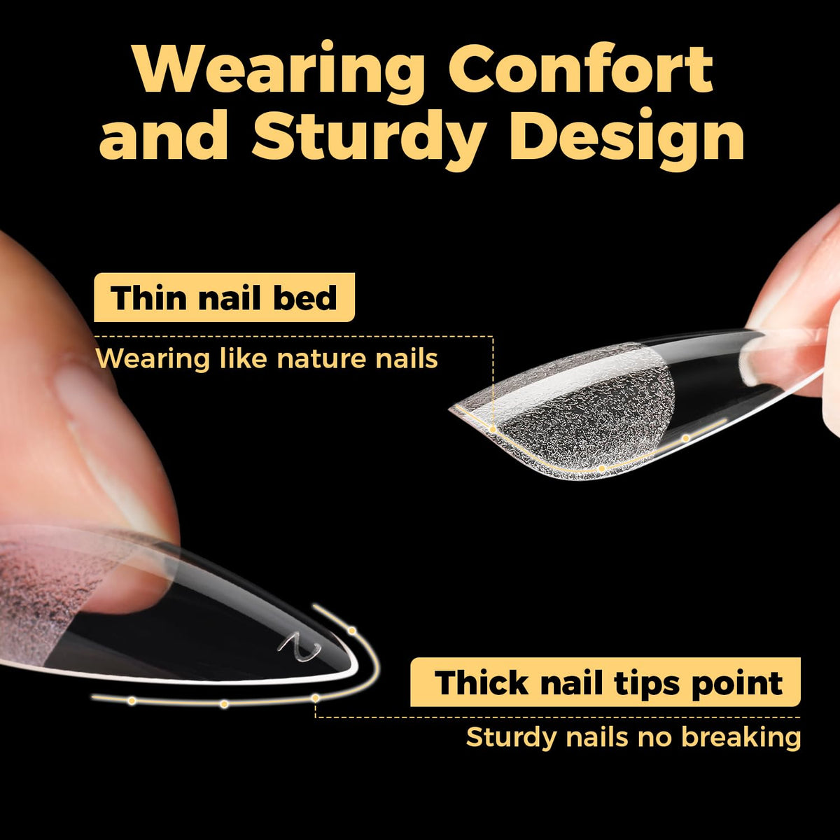 UNA GELLA tips d'ongles en gel stiletto en action avec vernis