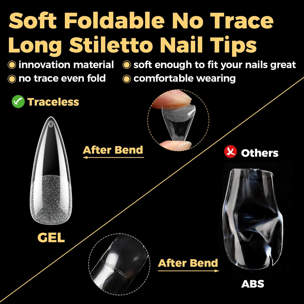 UNA GELLA tips d'ongles en gel stiletto vue de côté