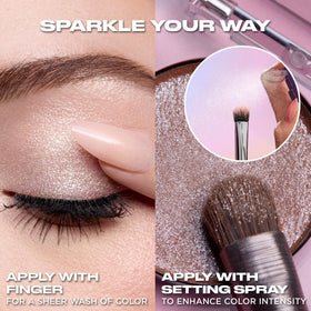 URBAN DECAY Moondust Eyeshadow Rouge pailleté en usage sur les yeux