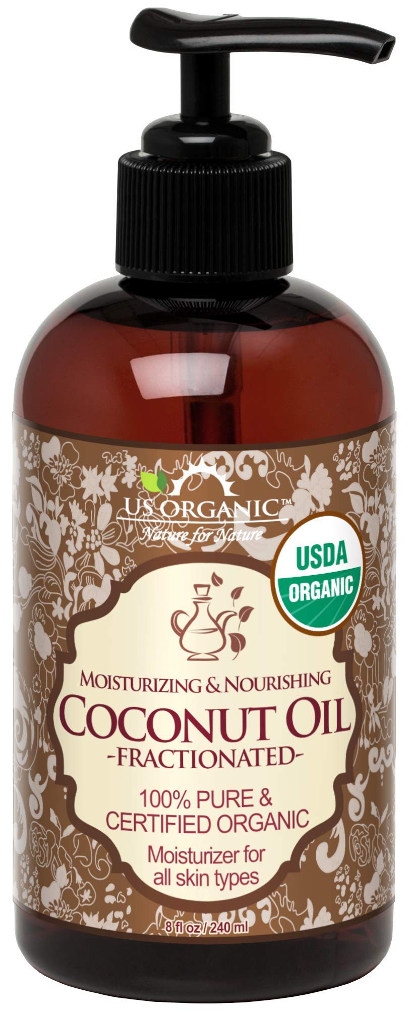US Organic Huile de Coco Fractionnée MCT 240 ml vue avant