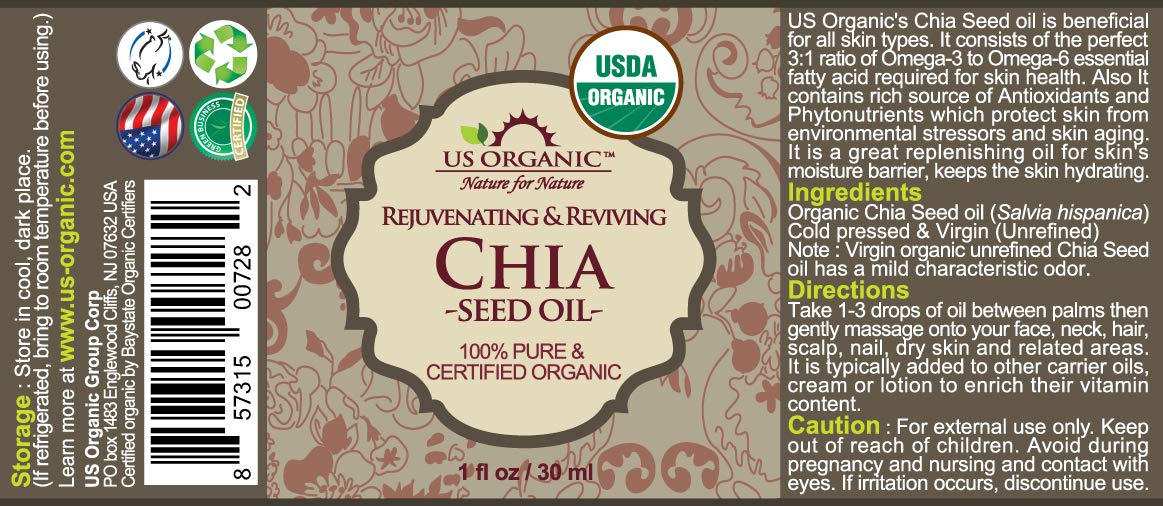 US Organic Huile de Graine de Chia flacon avec pipette en verre