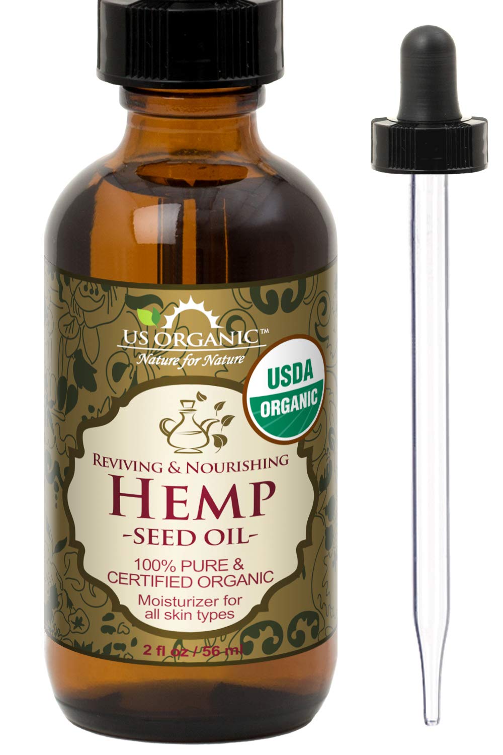 US Organic Huile de Graines de Chanvre 56 ml bouteille en verre ambré