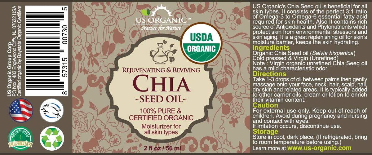 US Organic huile de graines de chia avec pipette en verre