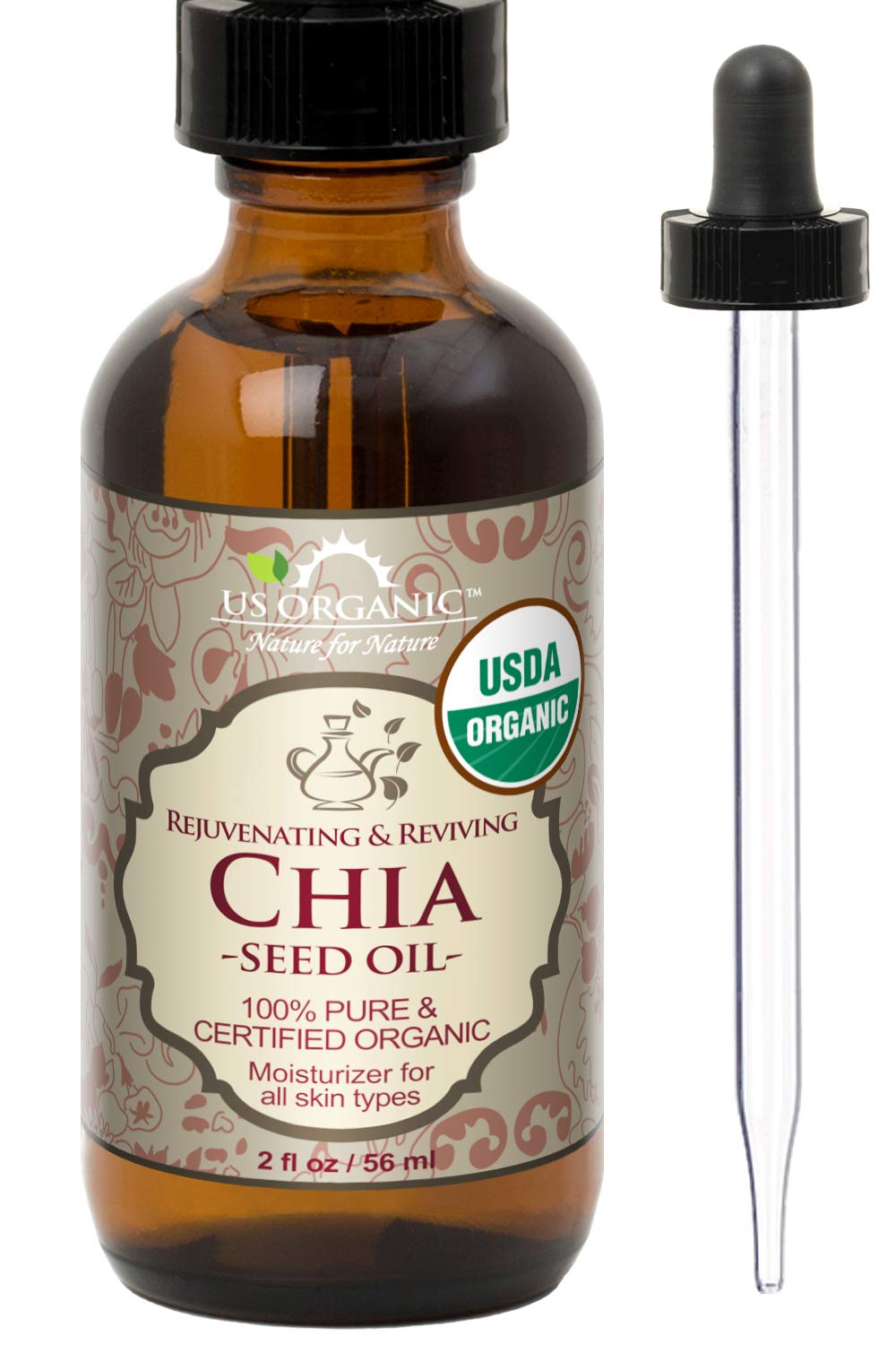 US Organic huile de graines de chia bouteille en verre ambré 56 ml