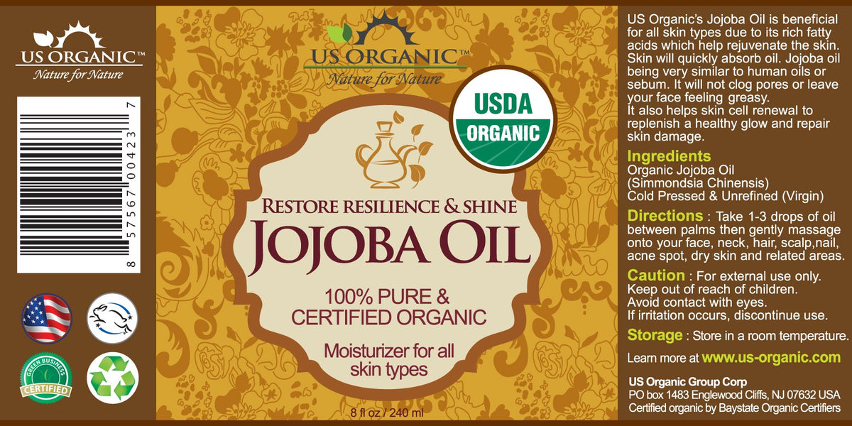 US Organic Huile de Jojoba 240ml texture sur la peau