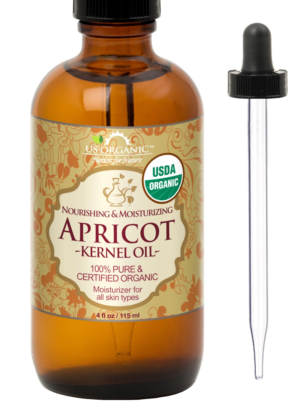 US Organic Huile de Noyau d'Abricot 118ml bouteille en verre