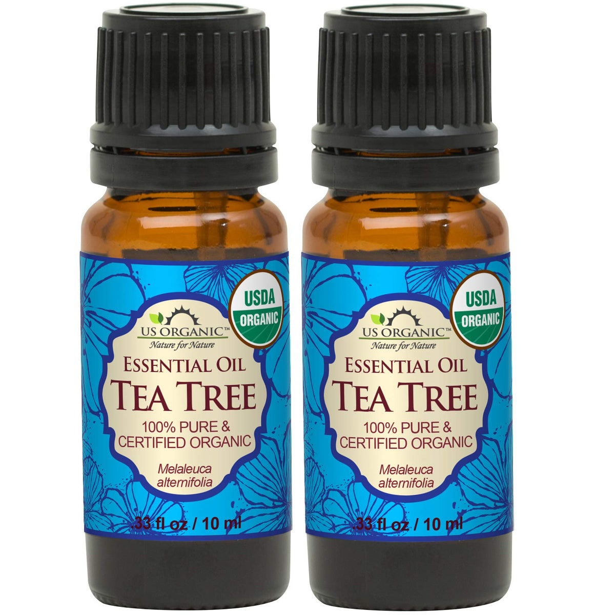 US Organic huile essentielle de tea tree 10 ml vue de face