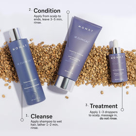 User applying MONAT IR Clinical hair care products