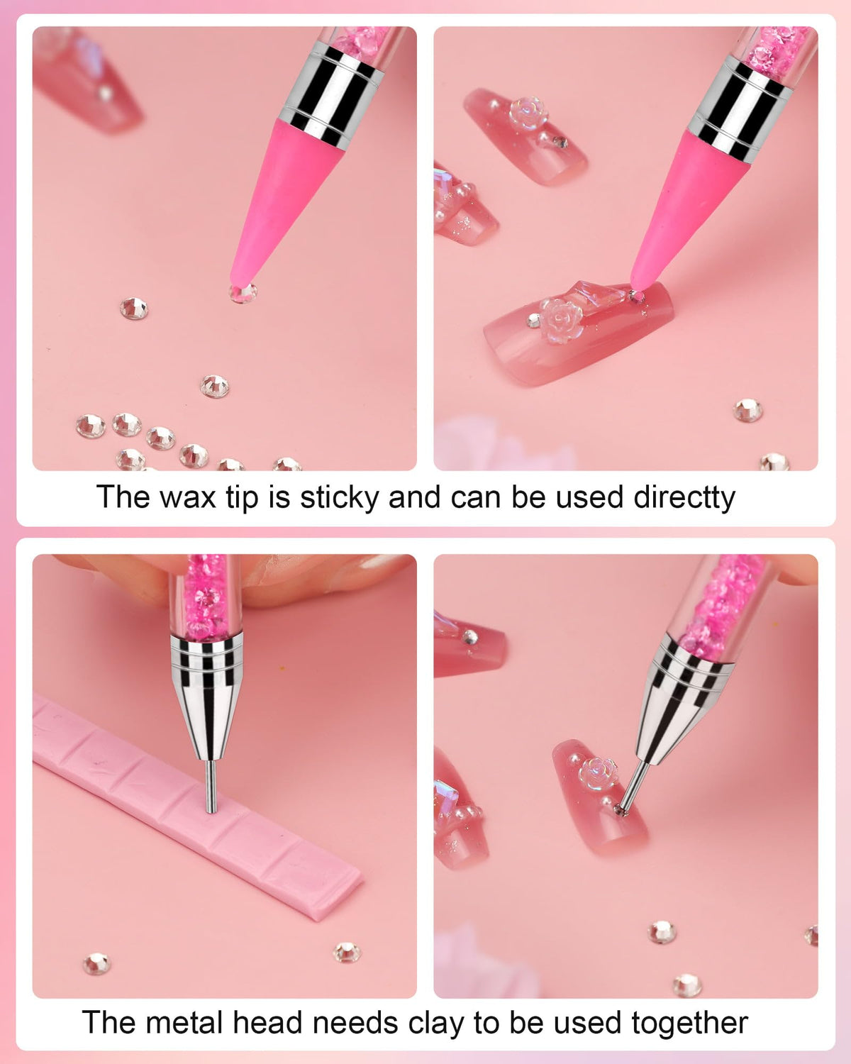 Utilisation de l'outil pour placer des strass sur des ongles