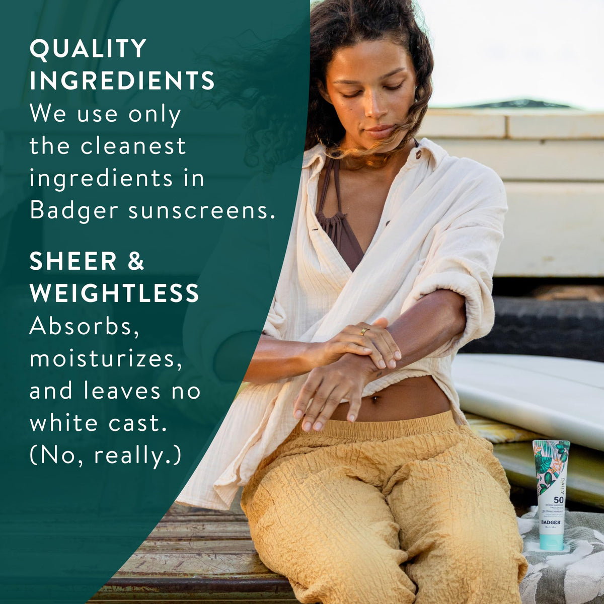 Utilisation de la crème solaire Badger SPF 50 à la plage