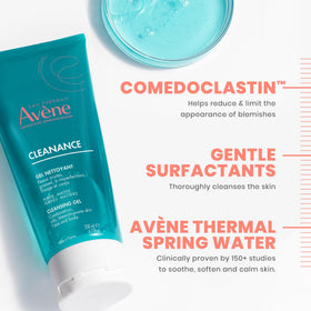 Utilisation du gel nettoyant Cleanance Avène sur peau