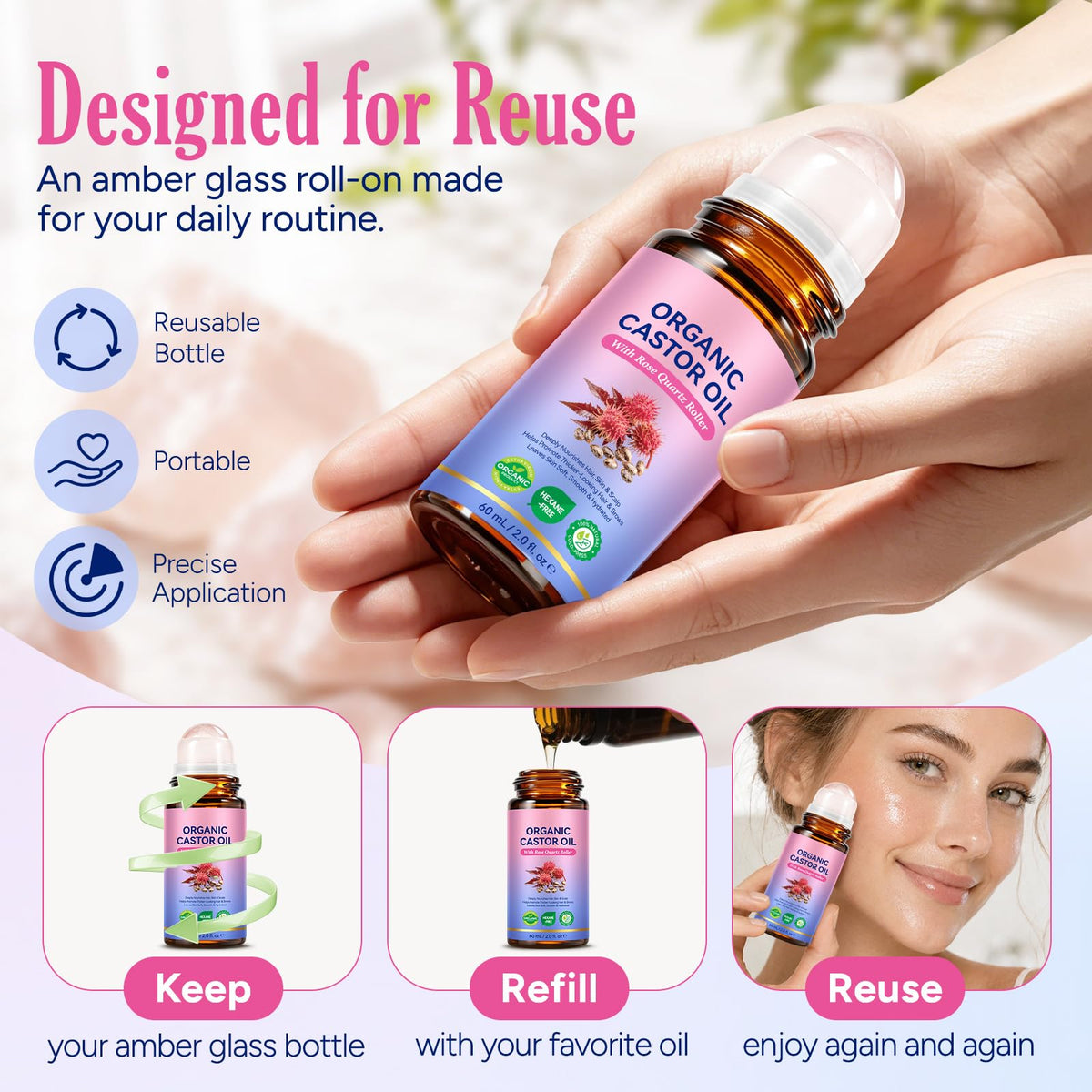 Utilisation du roller en quartz rose pour le visage