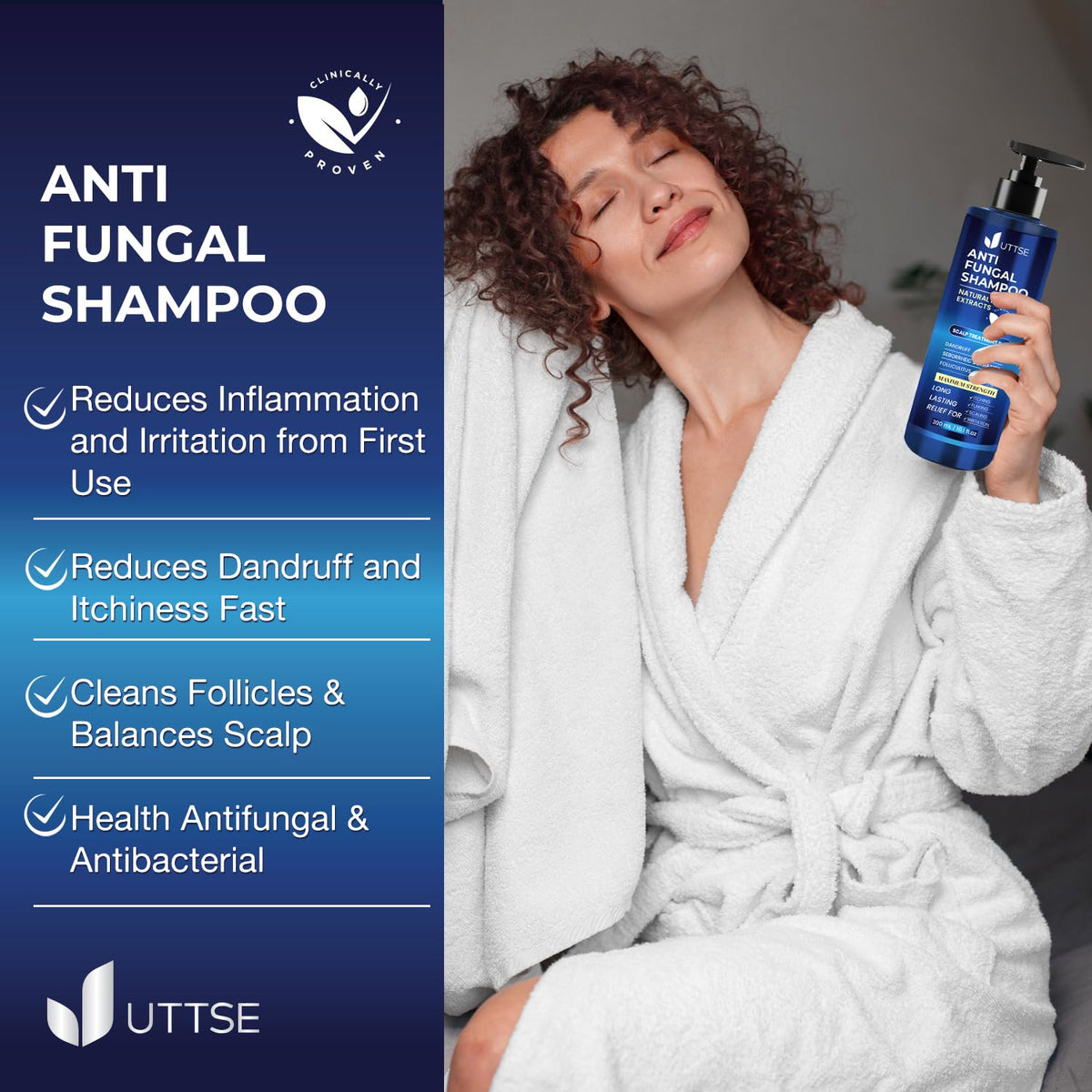 Uttse Shampoo Anti-Fongique 300 mL - application sur le cuir chevelu
