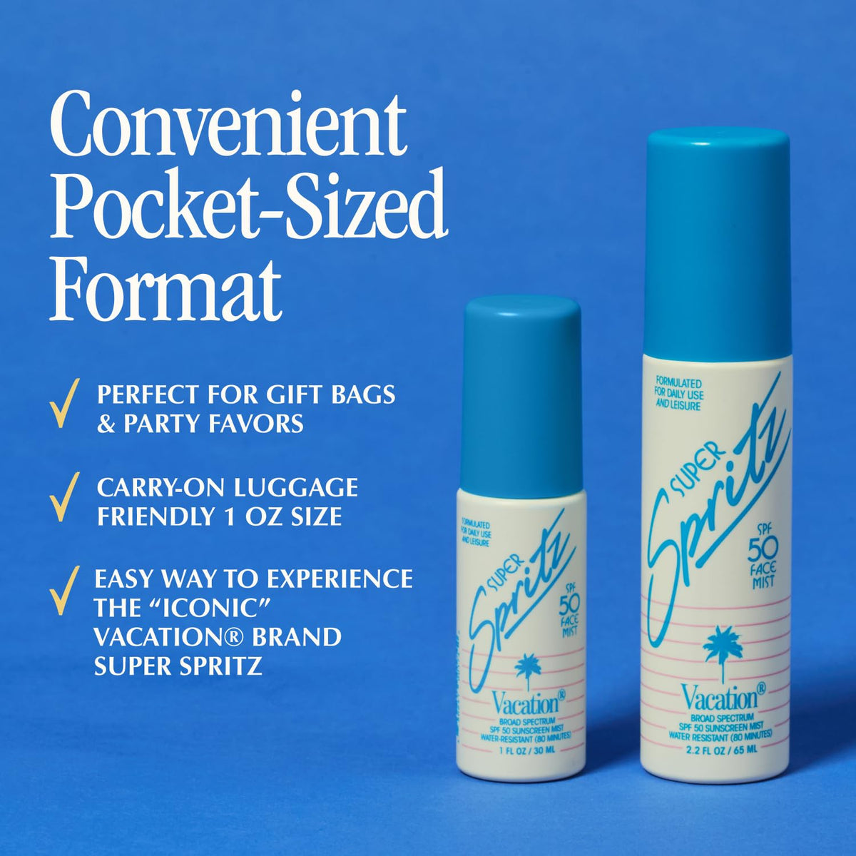 VACATION Mini Super Spritz SPF 50 spray solaire visage, détail de la brume