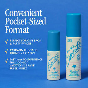 VACATION Mini Super Spritz SPF 50 spray solaire visage, détail de la brume