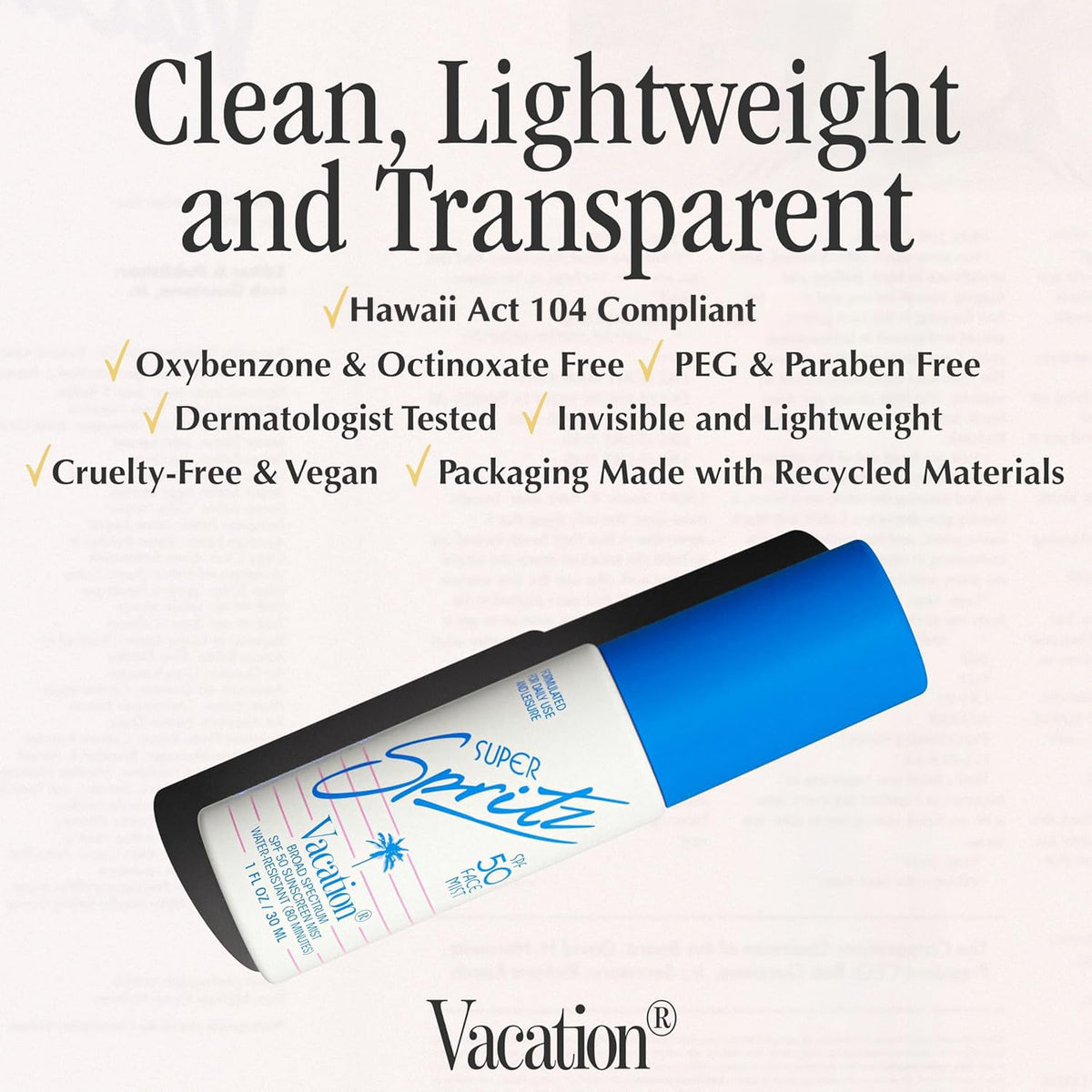 VACATION Mini Super Spritz SPF 50 spray solaire visage, taille de voyage