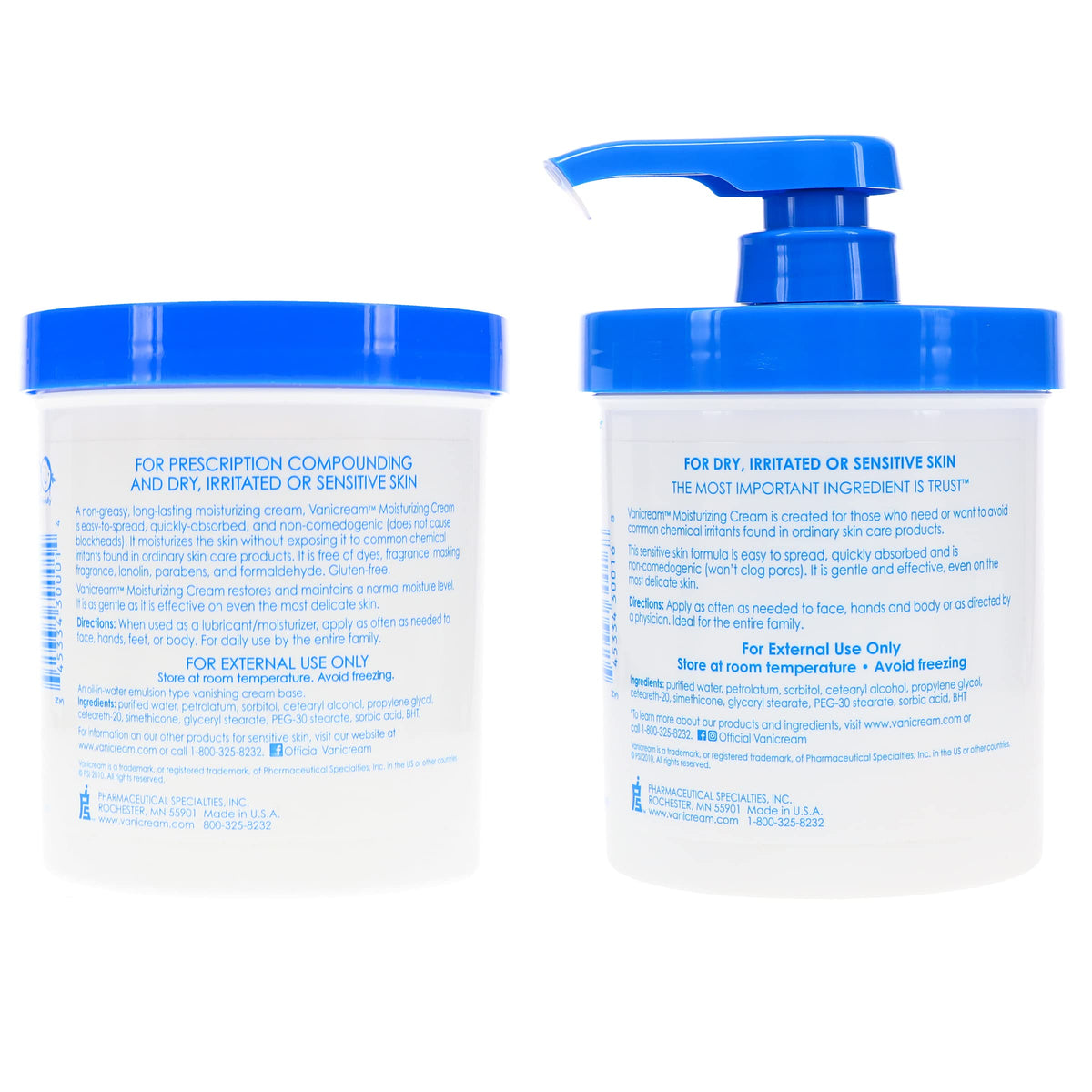 Vanicream Crème Hydratante 1 lb, pot ouvert avec crème à l'intérieur