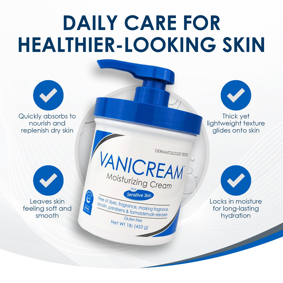 Vanicream Crème Hydratante 530g sur une table avec d'autres produits de soin