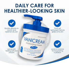 Vanicream Crème Hydratante 530g sur une table avec d'autres produits de soin