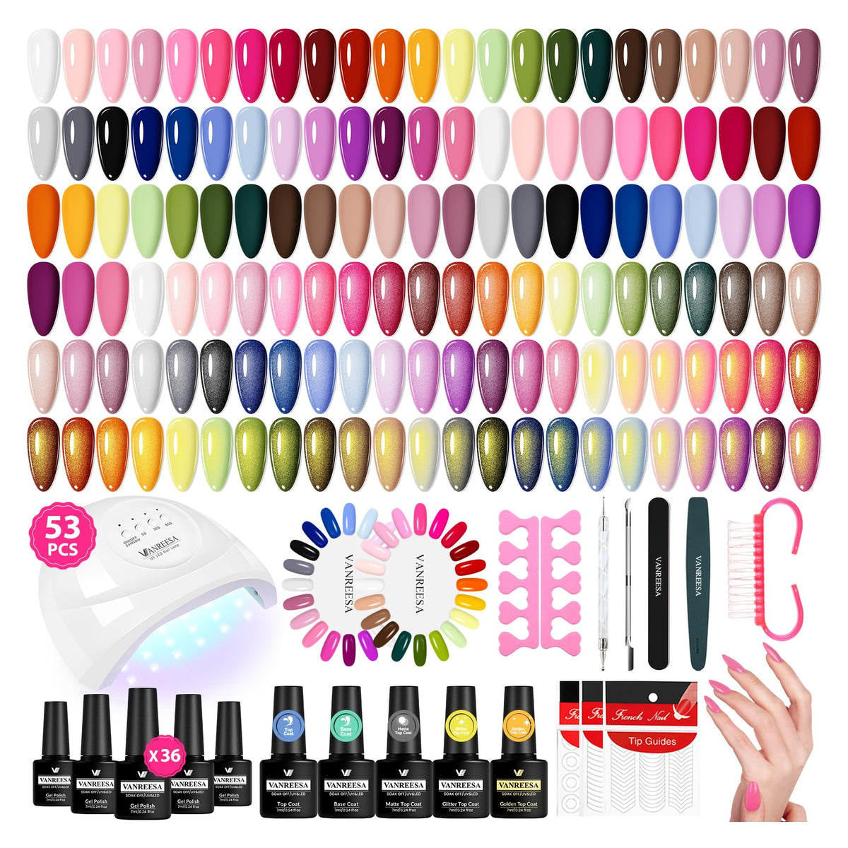 VANREESA Kit de Vernis à Ongles Gel 53 Pcs avec Lampe UV