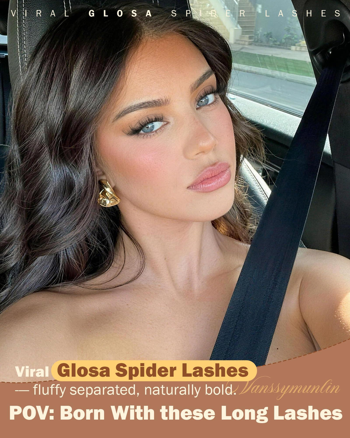 Vanssymunlin Spider Glosa Fluffy Lash Clusters côté avec bande transparente