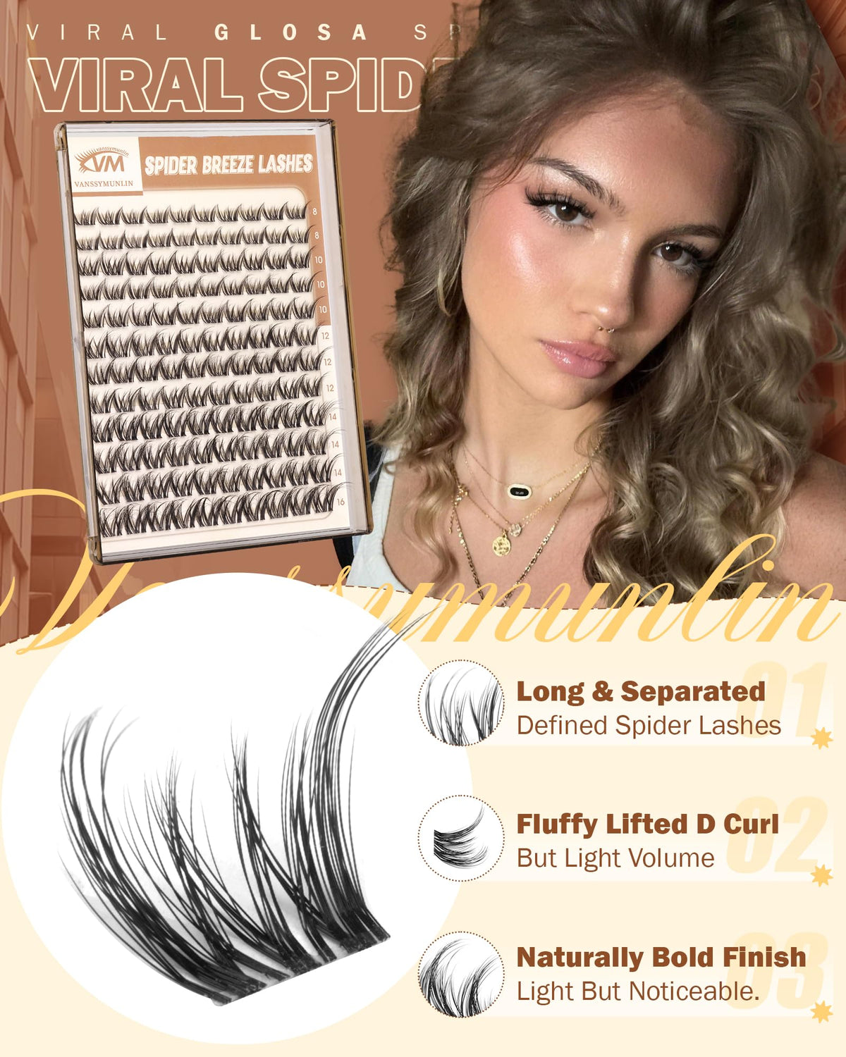 Vanssymunlin Spider Glosa Fluffy Lash Clusters emballage vu de face