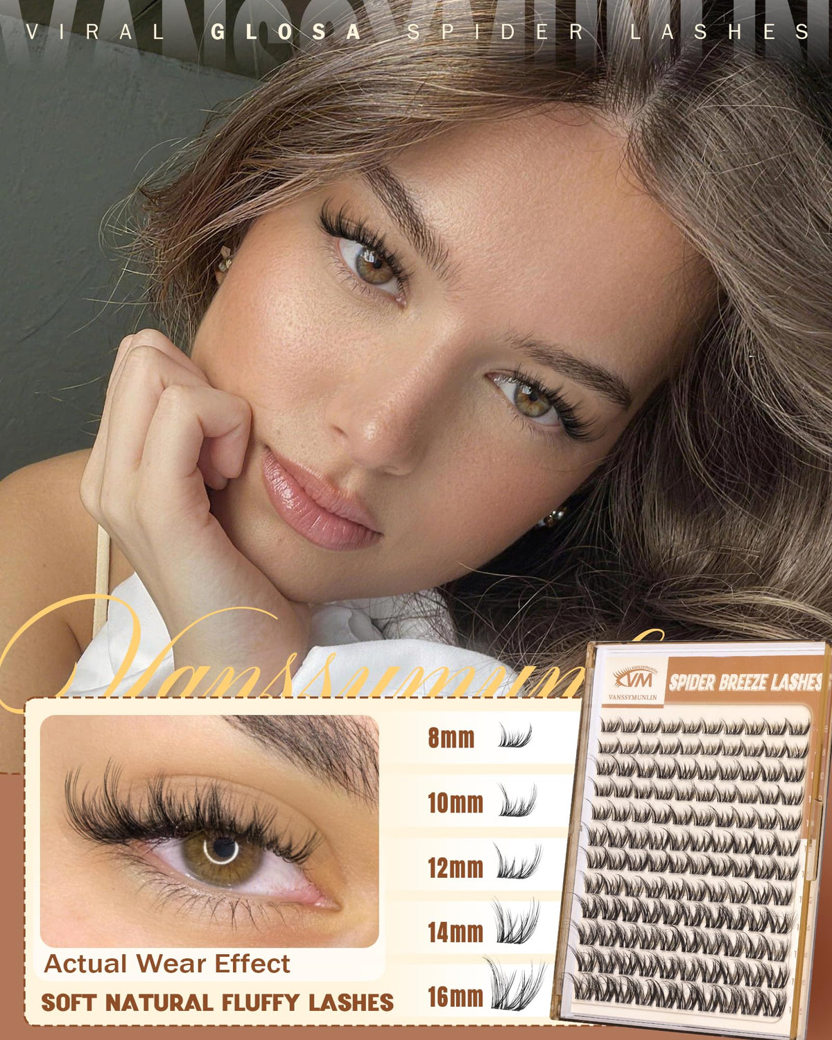 Vanssymunlin Spider Glosa Fluffy Lash Clusters en usage sur un modèle