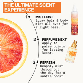 Vaporisation de la brume parfumée Pacifica sur la peau
