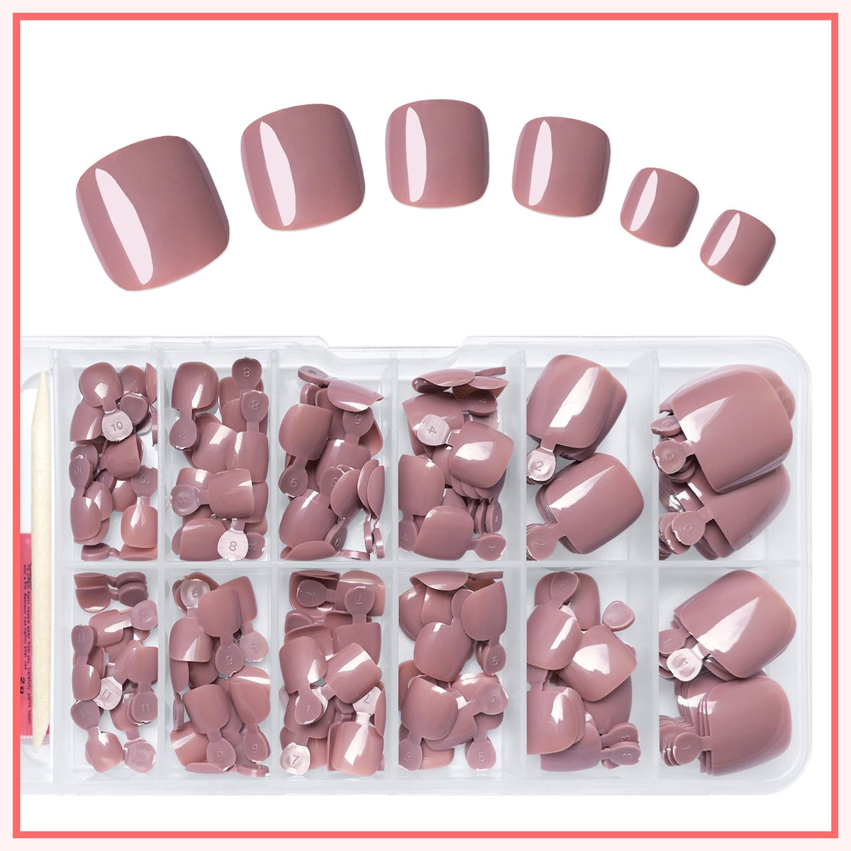 Variété de tailles d'ongles de pieds faux LuckForever en couleur café
