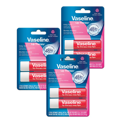 Vaseline Baume à Lèvres Rosy 3-pack avec packaging en couleur rose