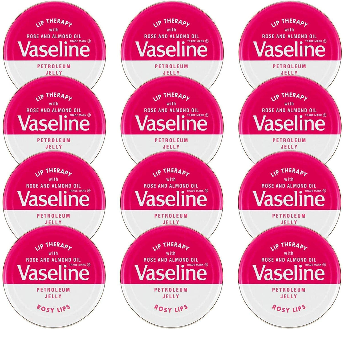 Vaseline Baume à Lèvres Rosy Lips 20g vue de face dans son étui en métal