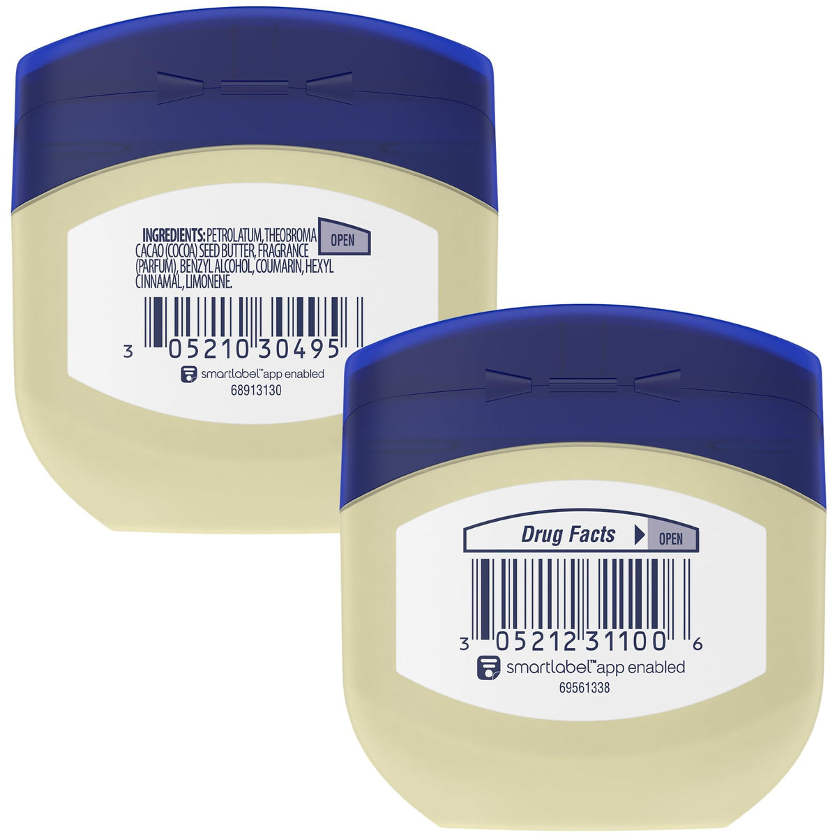 Vaseline Gelée de Pétrole Beurre de Cacao 1,75 Oz, pot ouvert