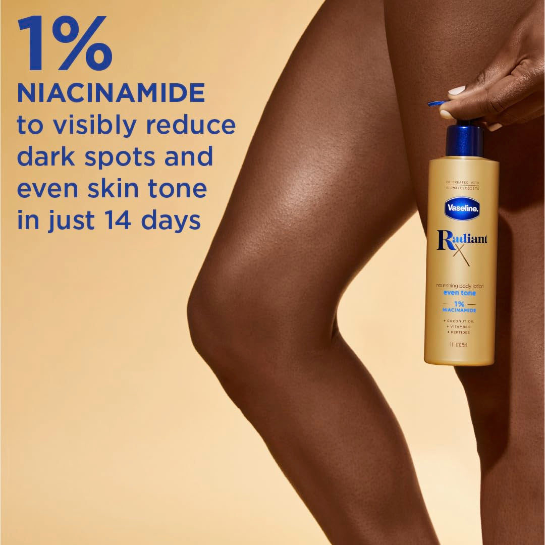Vaseline Lotion Nourrissante Radiant X 399g montrant les ingrédients principaux