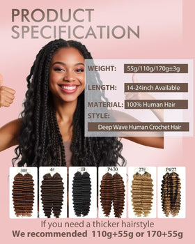 VDZ Cheveux Crochets Humains 20 Pouces en différentes longueurs