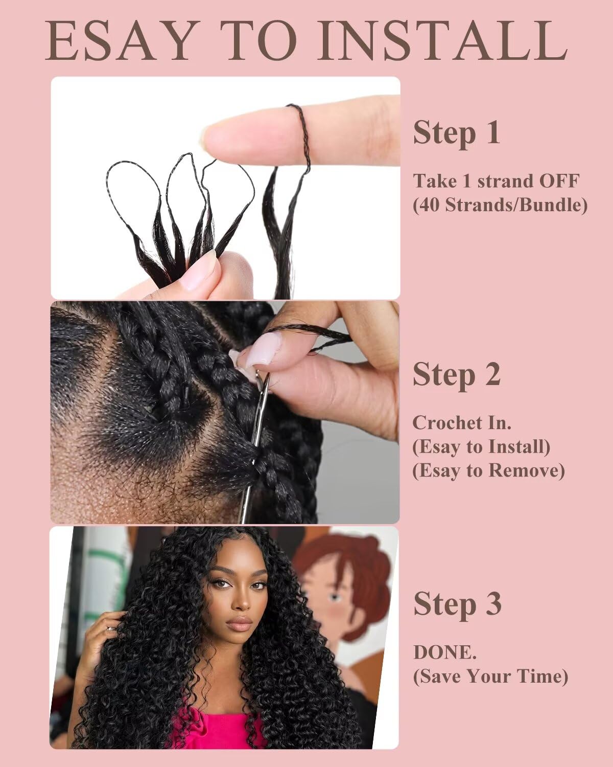 VDZ Cheveux Crochets Humains mise en place sur modèle
