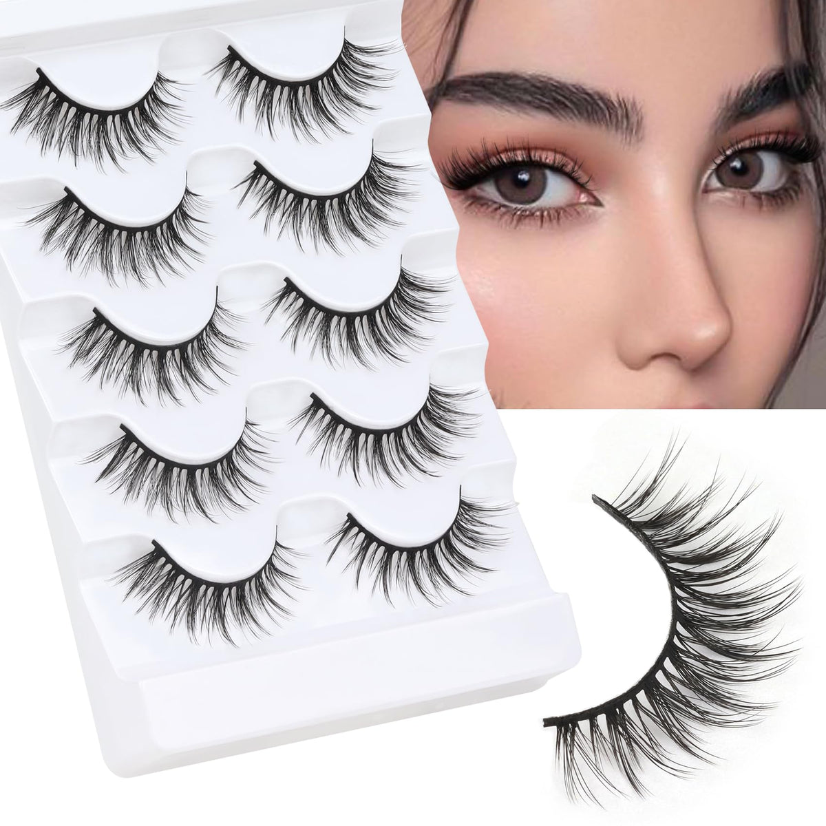Veleasha Faux Cils Cat Eye G2-B, 5 paires en fibres de fausse fourrure, vue avant