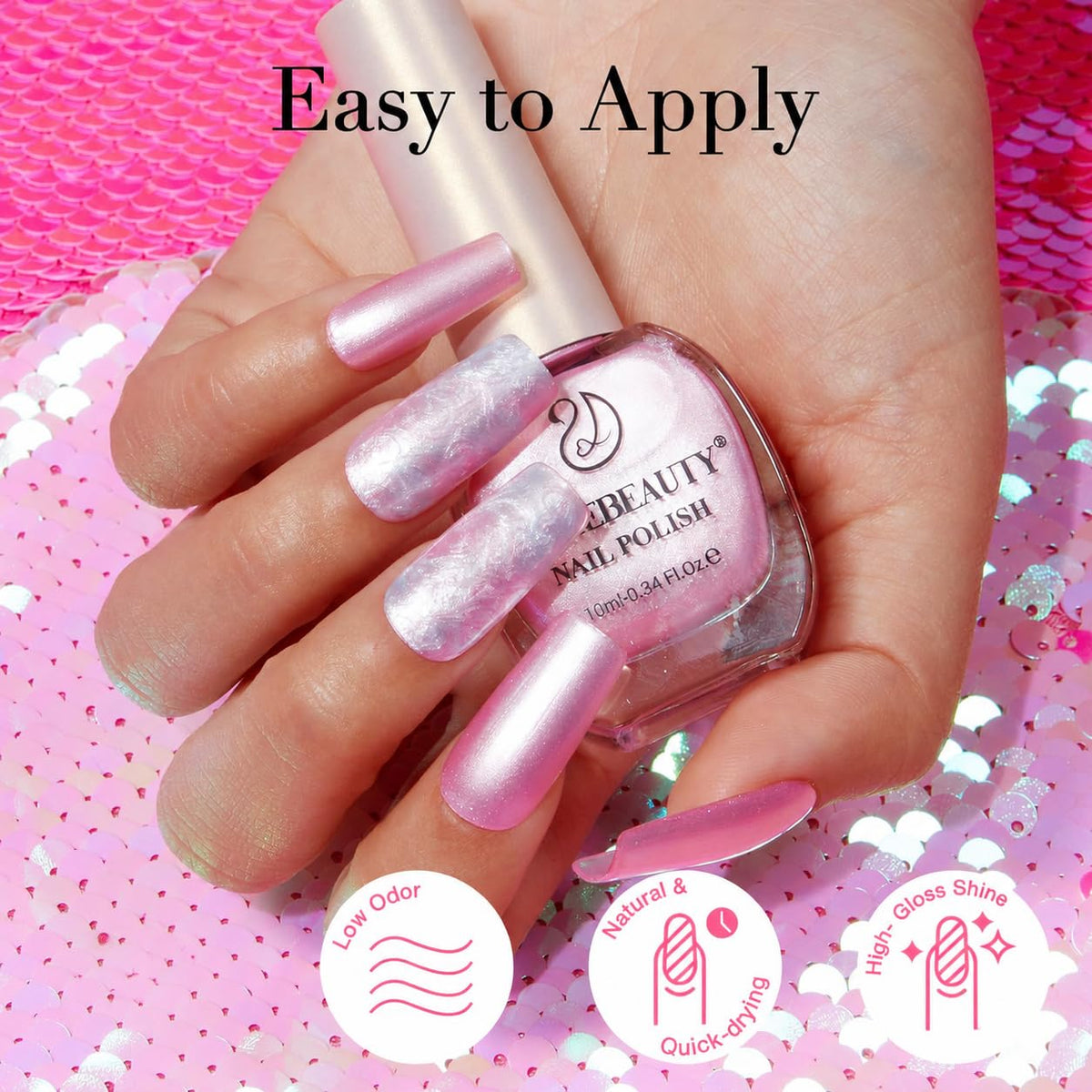 Vernis à ongles AZUREBEAUTY rose pailleté avec texture lisse