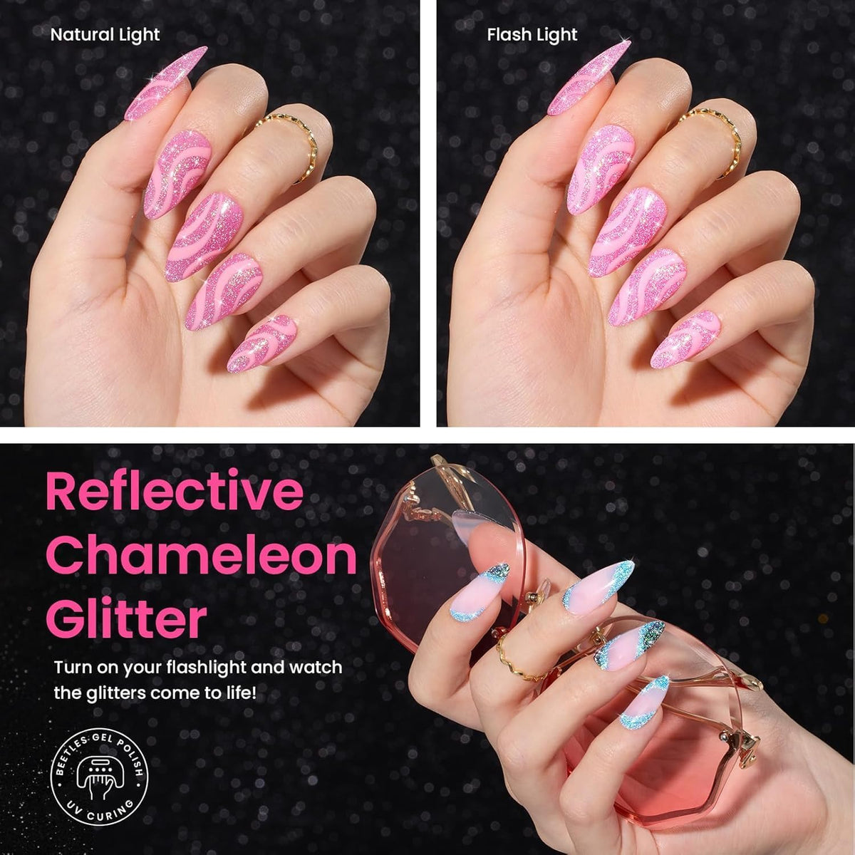 Vernis à ongles beetles chameleon en action sur des ongles