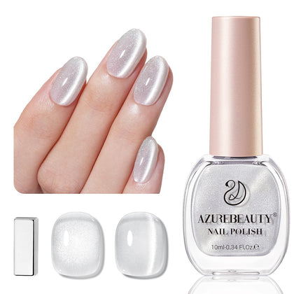 Vernis à ongles Cat Eye AZUREBEAUTY paillettes argentées vue de face
