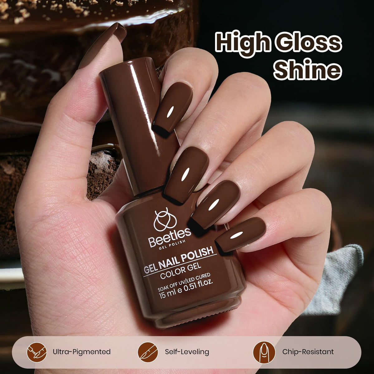 Vernis à Ongles en Gel Marron Chocolat 15ML de beetles, exemple de manucure