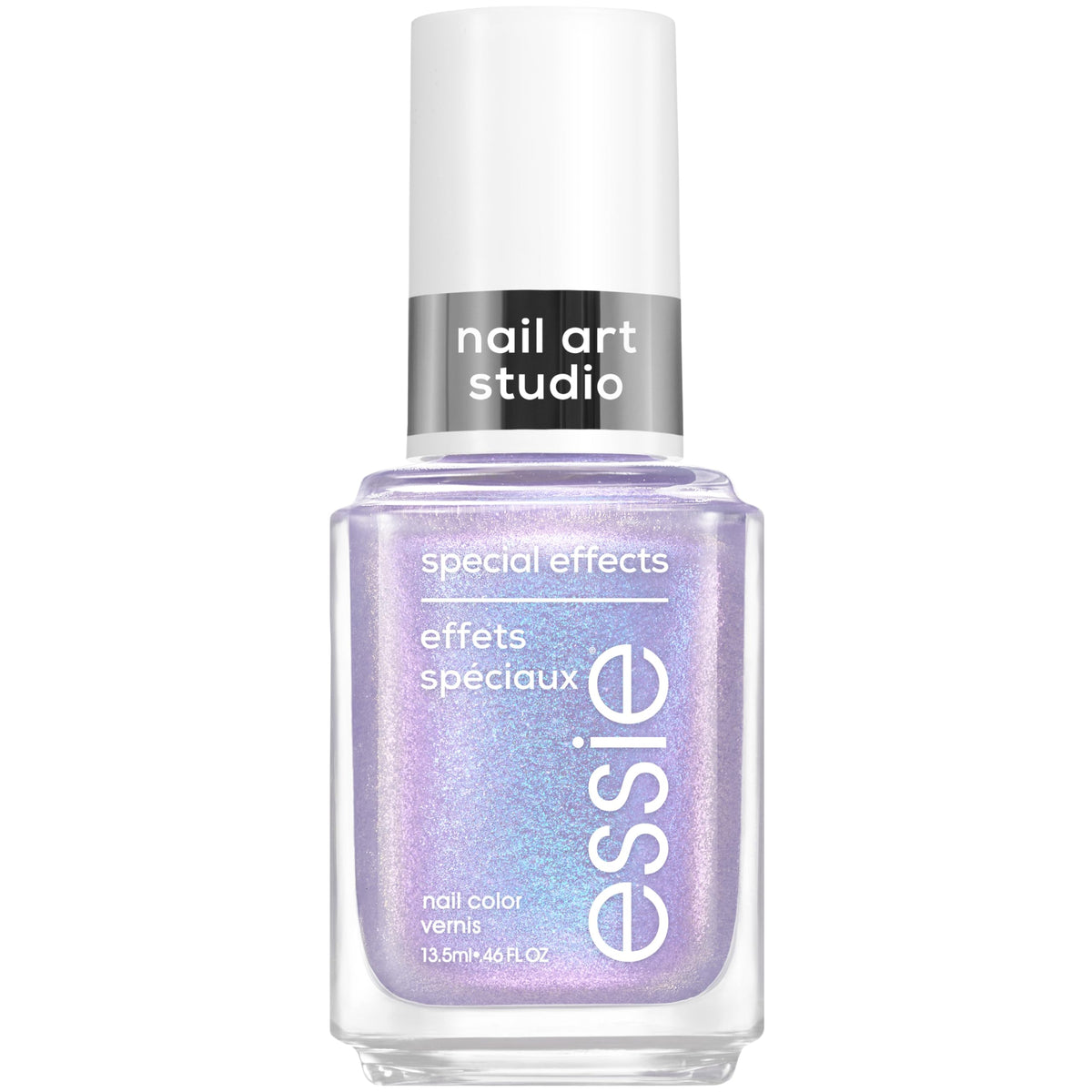 Vernis à ongles essie Évasion Éthérée violet avec paillettes bleues