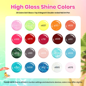 Vernis à ongles gel beetles en rose, bleu et vert, vue de dessus