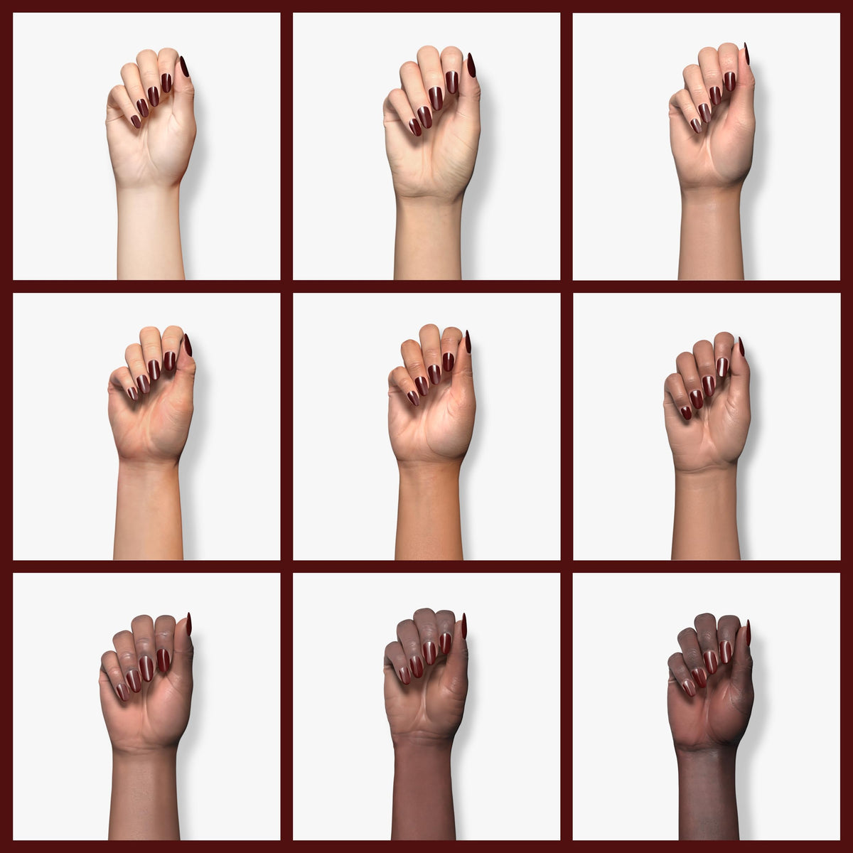 Vernis à ongles gel Bordeaux A1129 sur une table de manucure