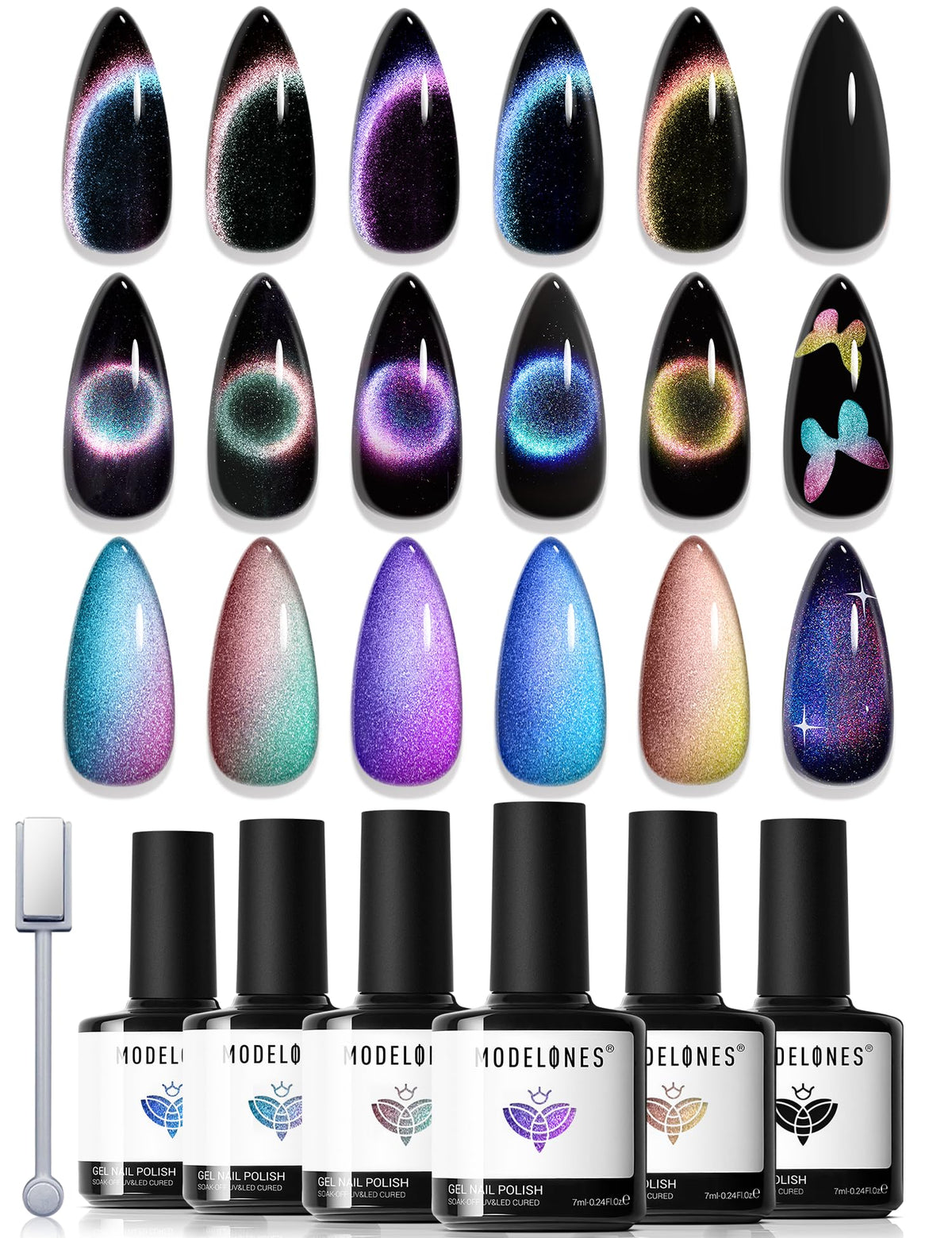Vernis à ongles gel Cat Eye modelones 6 couleurs paillettes en boîte
