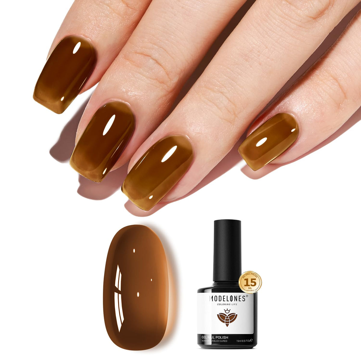 Vernis à Ongles Gel Jelly Brown Tea 15ml de modelones, bouteille frontale